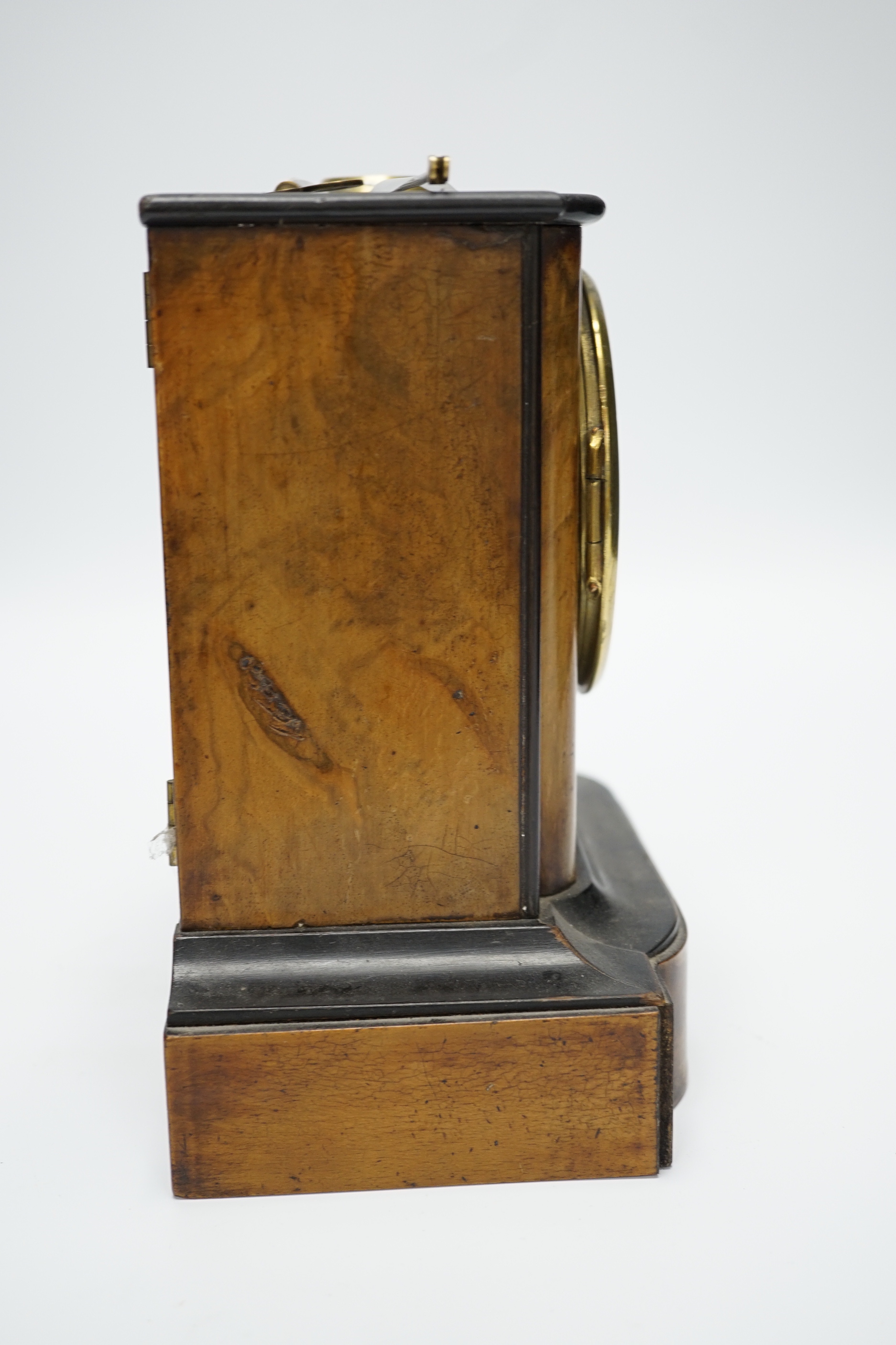 A 19th century walnut mantel timepiece, 20cm
